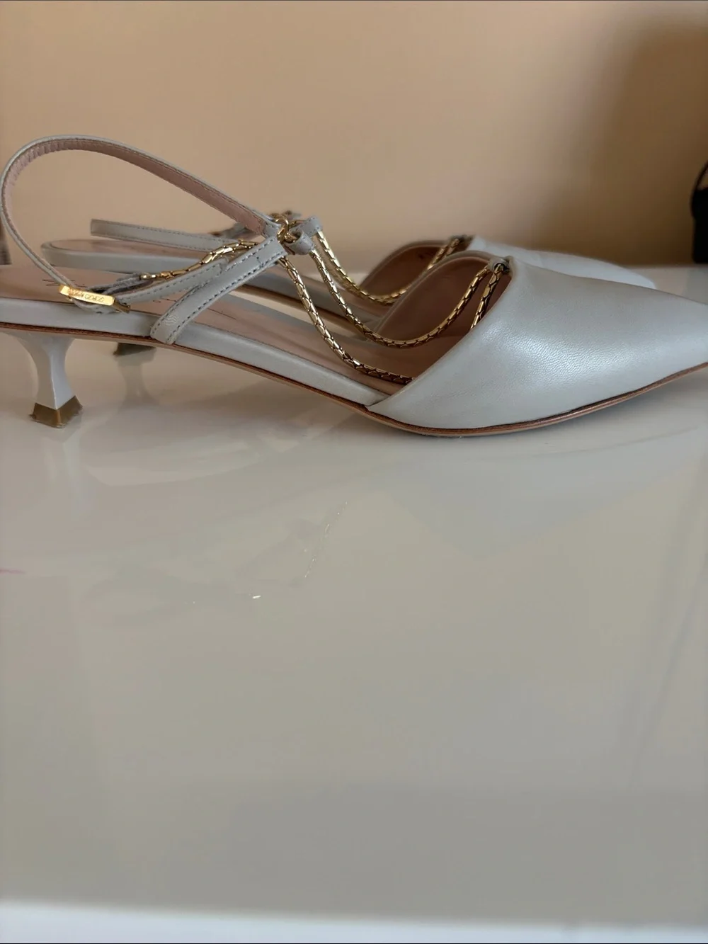 Giorgio Armani Metallic Silver Pointed Slingback Sandals, Size 38